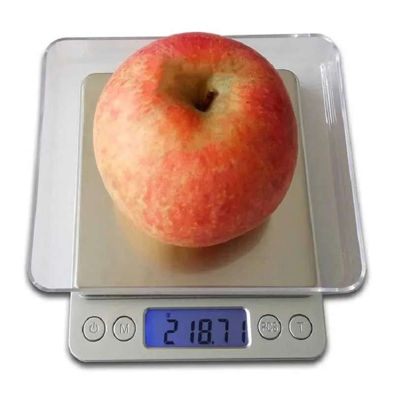 Digital Kitchen Scale - 2000g X 0.1g Precision, Silver, Battery Powered, Compact Design
