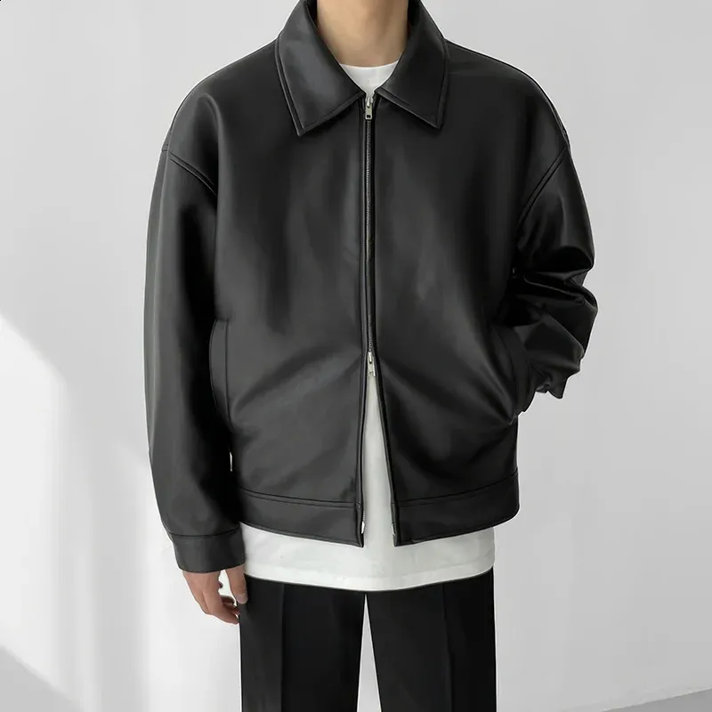 Oversized Black Leather Jacket for Men - Korean Streetwear