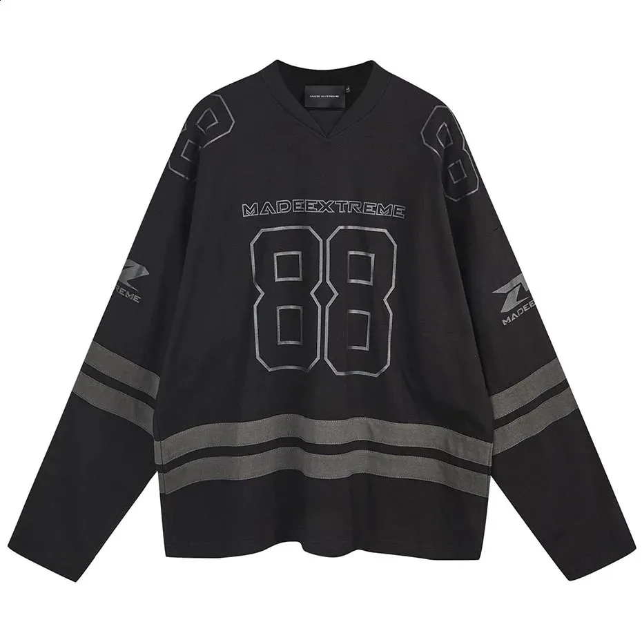 Large Harajuku long sleeve T-shirt with printed striped letters 