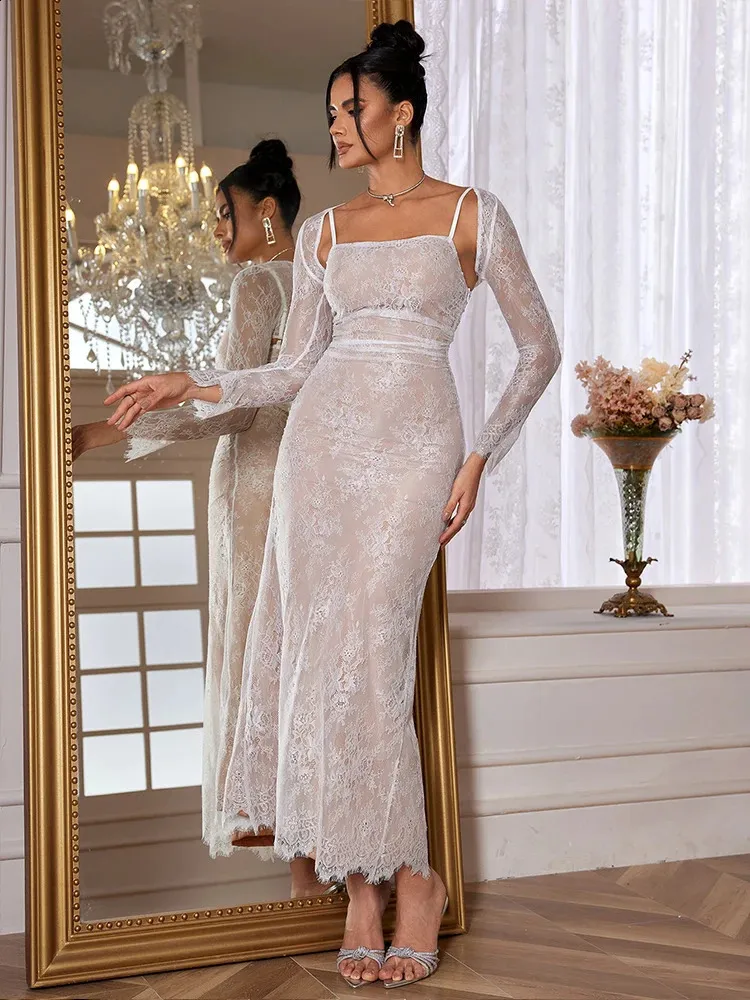 chic ivory dress Wedtrend Women Boho Wedding Dress Ivory Lace Chiffon V-Neck Long Sleeve  Bridal Dress – WEDTREND main image 0
