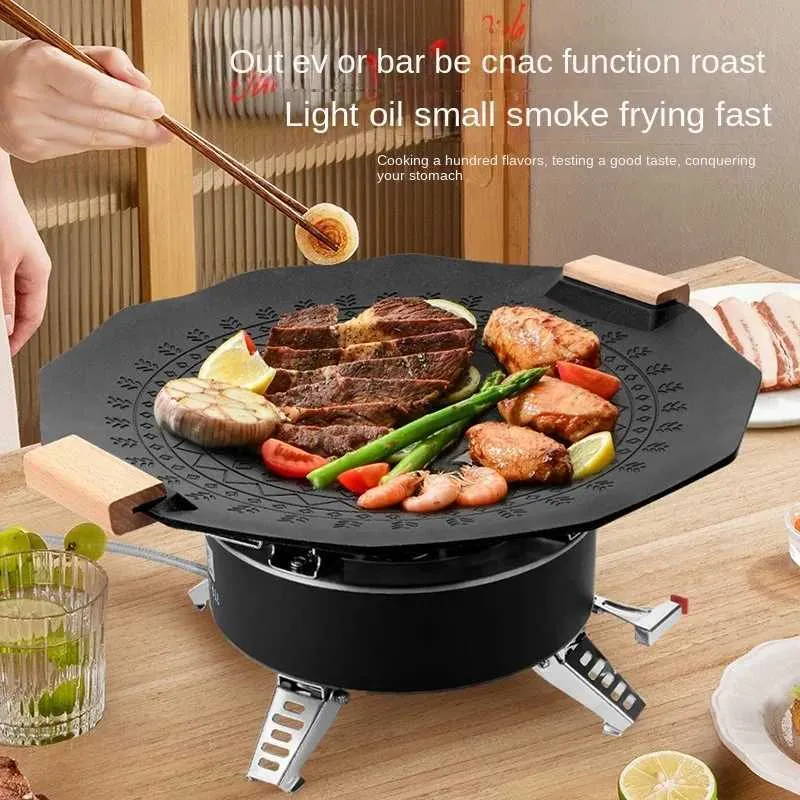Plaque De Grill Antiadhésive Pour Barbecue Coréen - 32 Cm, Rond, Pour Cuisinière Portable