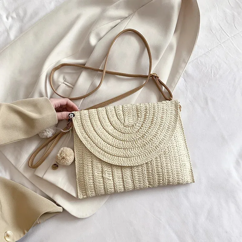 DHgate Stylish Straw Clutch Envelope Crossbody Bag Summer Woven Beach Messenger Tote Purse Bags Luggage Accessories