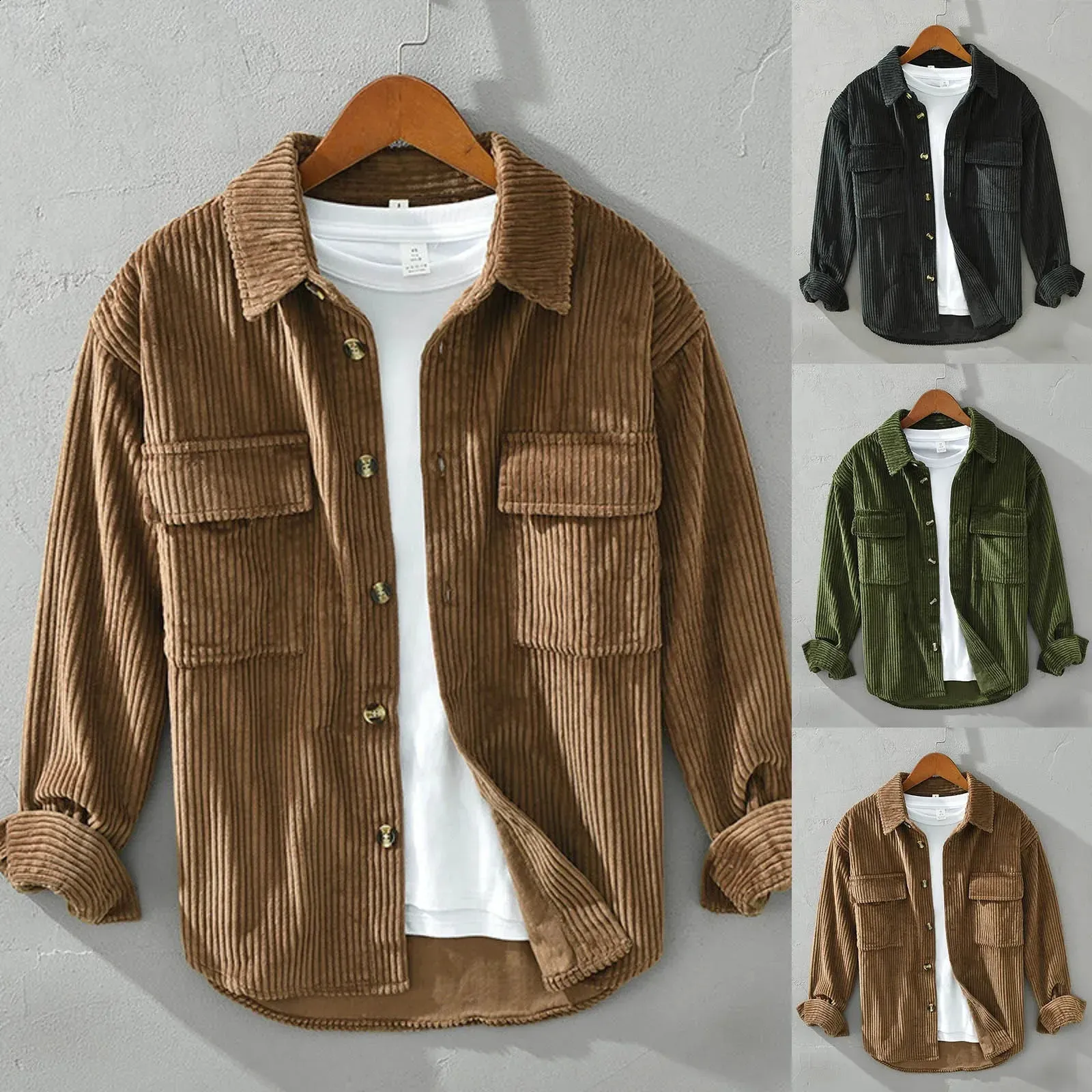 最終値下げ！DIANTE Corduroy loose shirt jacket Big & Tall Stretch Cotton Corduroy Shirt Jacket