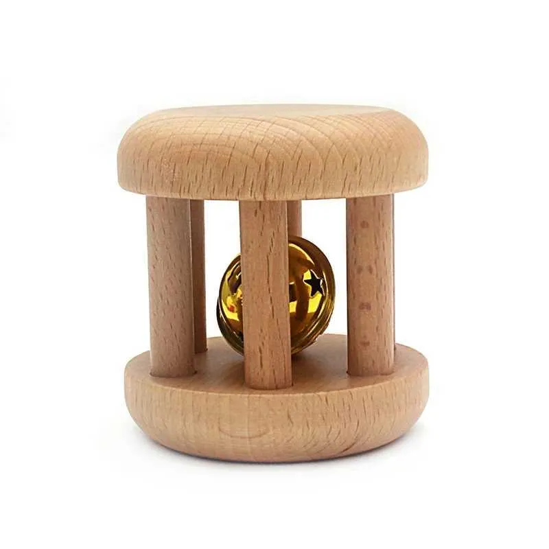 DHgate Montessori Beechwood Baby Rattles Wooden Cage Bell Toy Infant Toddler Educational Toy Set of 2 Toys Gifts
