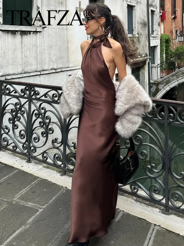 Brown Satin Backless Maxi Dress | Sleeveless Summer Party Dress from Dhgate  Urban Sexy Dresses - price 47.57