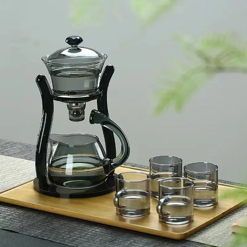 RORA Glass Glass Tea Pot Set Semi Automatic Magnetic Induction Sumptuous Tea Pot Water Separation Light Luxury High End Kung Fu Tea Cup Perfect For Office Reception Room And Gift From Tearora