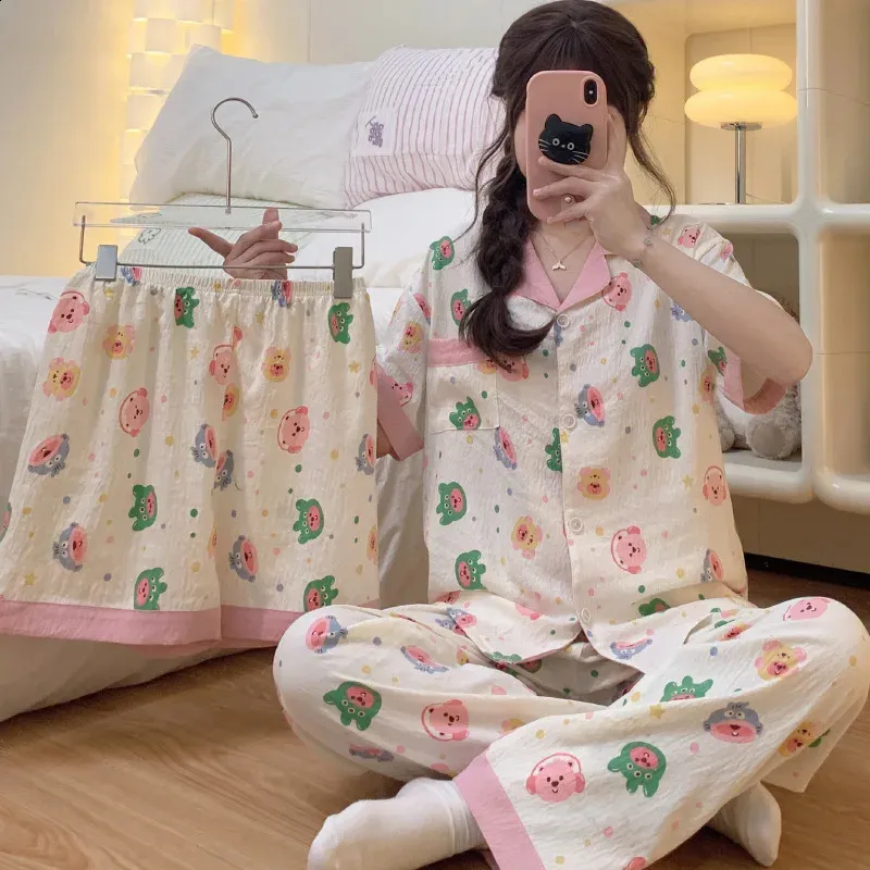 Conjunto De Pijama De Algodón De Nube De Nube De Mujeres: Manga