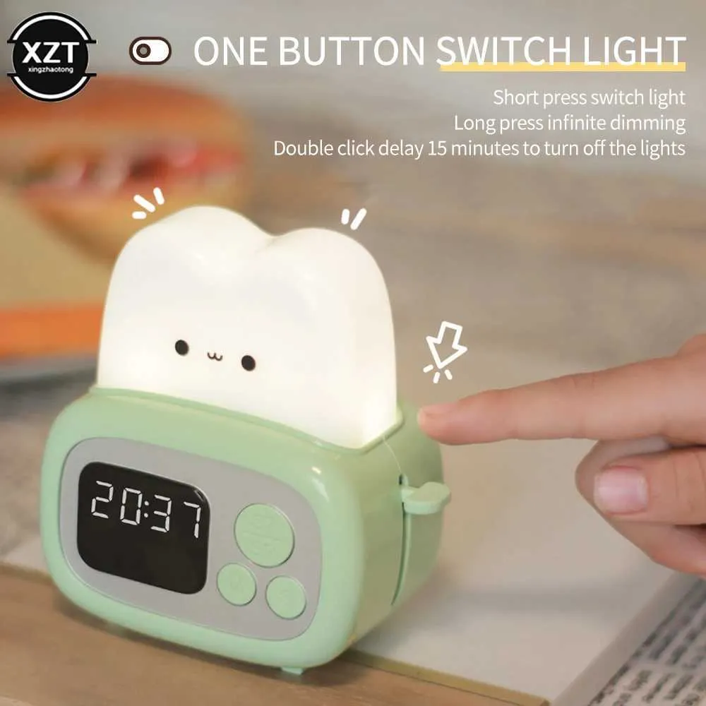 Cute Bedside Table Alarm Clock: Rechargeable LED Night Light & Timer ...
