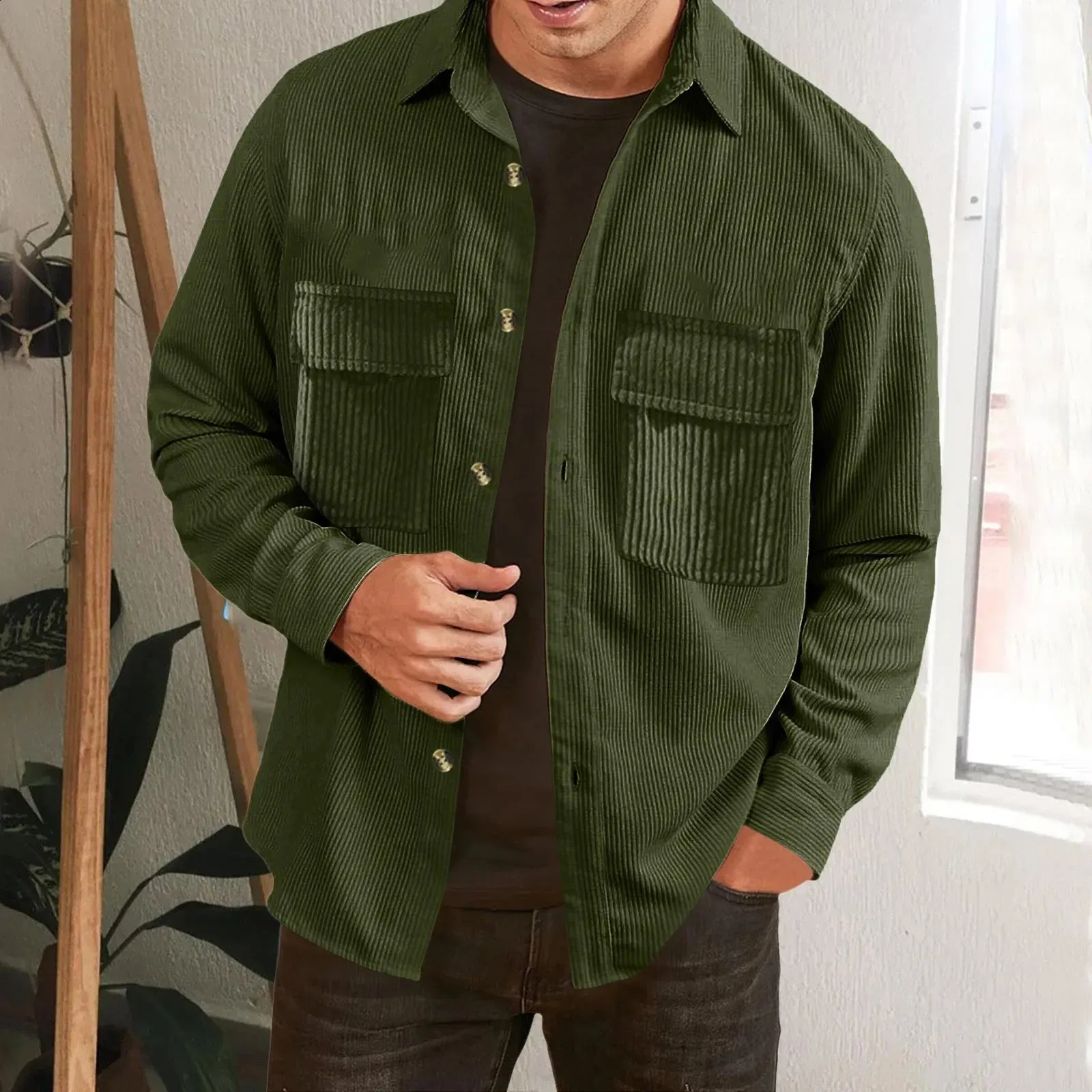 最終値下げ！DIANTE Corduroy loose shirt jacket Vintage Corduroy Men's shirt with t shirt - Long Sleeve