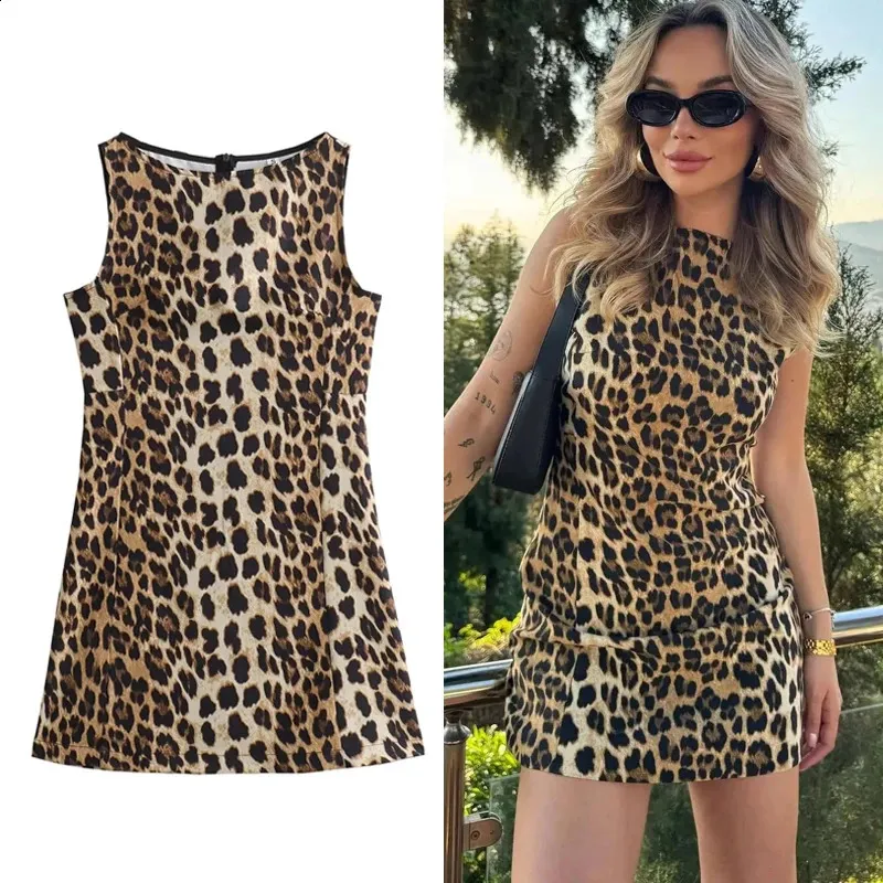 TRAF Women Fashion Leopard Mini Dress Vintage Sleeveless Tank