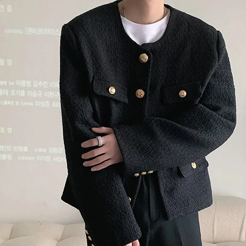 ジャケット・アウター Korean Tweed Coat New Korean Fashion Woven Tweed Suit Men Coat 2024 Round Neck