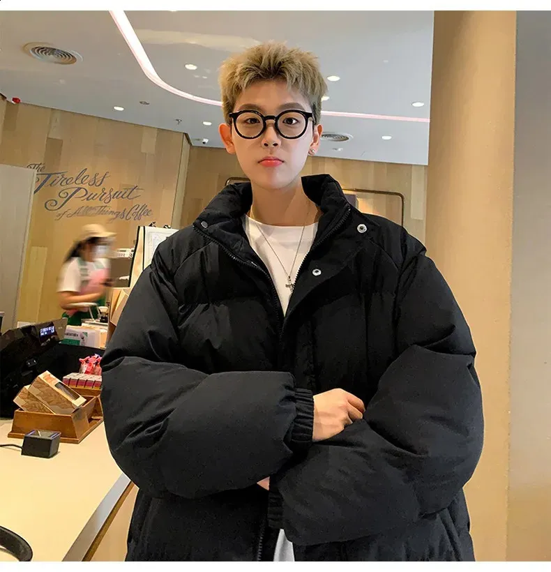 Men's Padding Jacket Winter Full-Length Coat with Stand Collar
