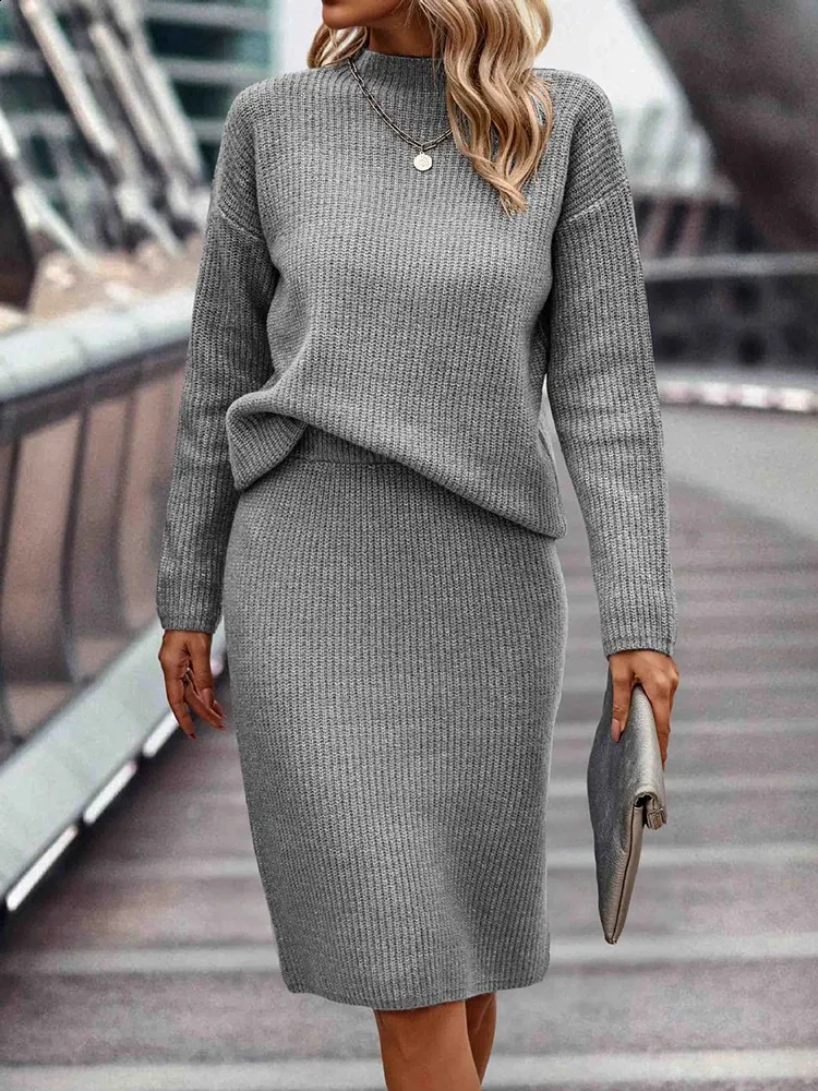 2 Piece Skirt Set - Women's Knitted Sweater and Long Skirt Suit, Casual Vintage Style, Winter Outfit