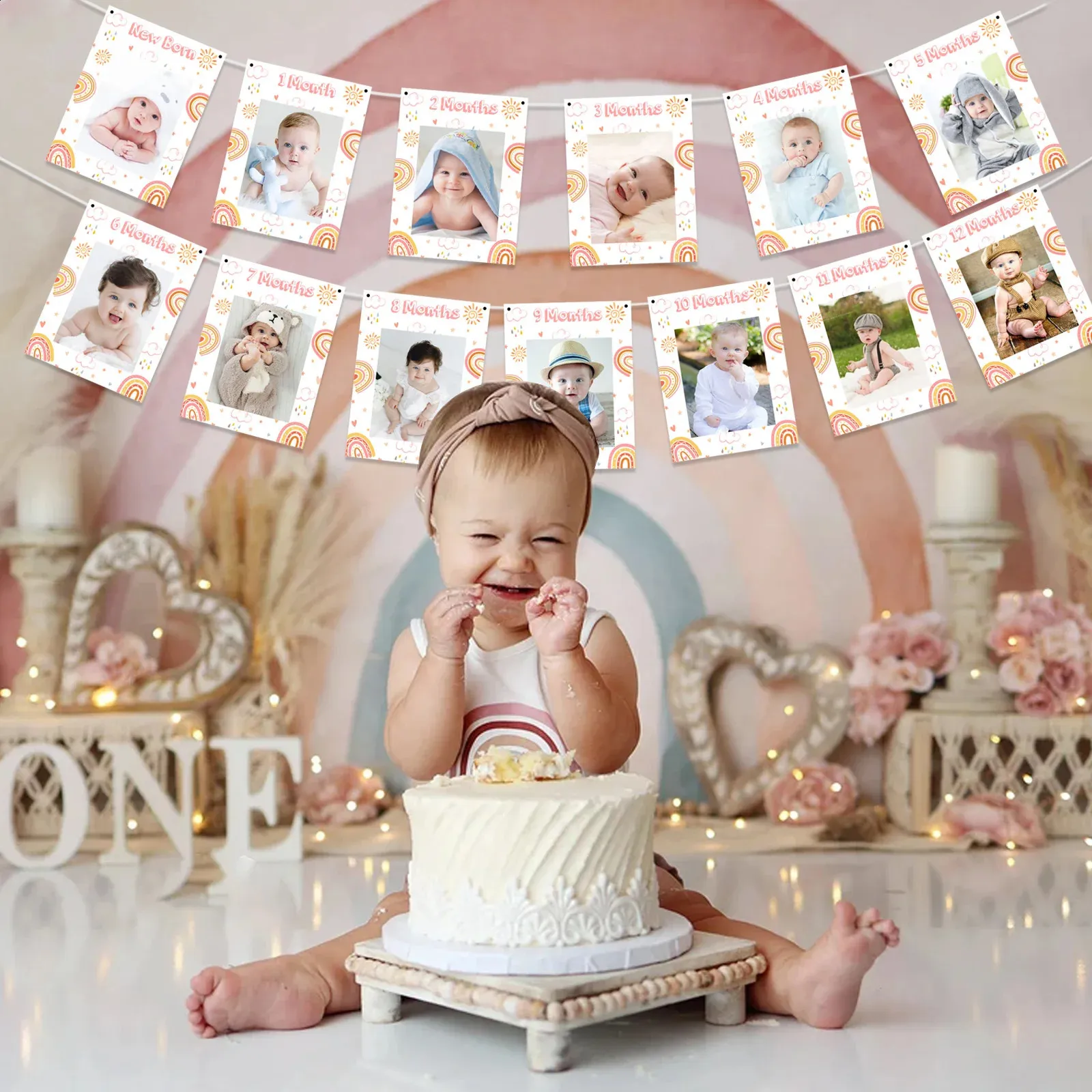 Pancarta Para Fiesta De Primer Cumpleaños De Arcoíris Bohemio, Decoraciones  De Cumpleaños Para Niñas De 12 Meses, Tema Bohemio Elegante De 16,89 € |  DHgate, image size:1600x1600