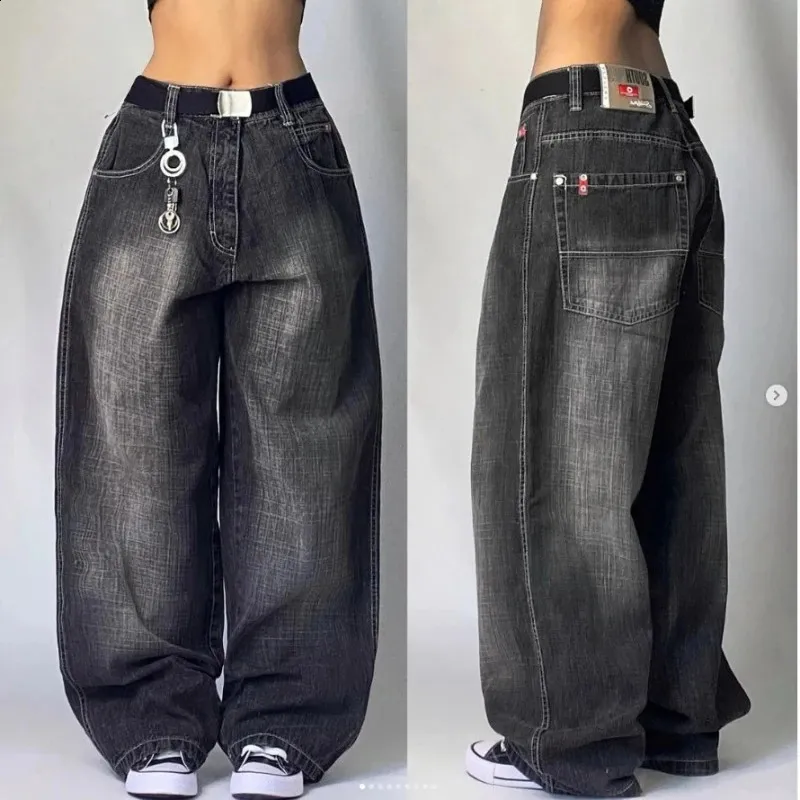 Retro Y2K High Waist Jeans: Womens Washed Blue Wide Leg