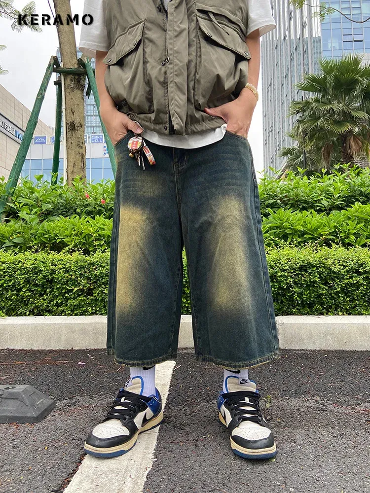 Baggy Denim Shorts Womens Mid Length High Waist Denim Shorts