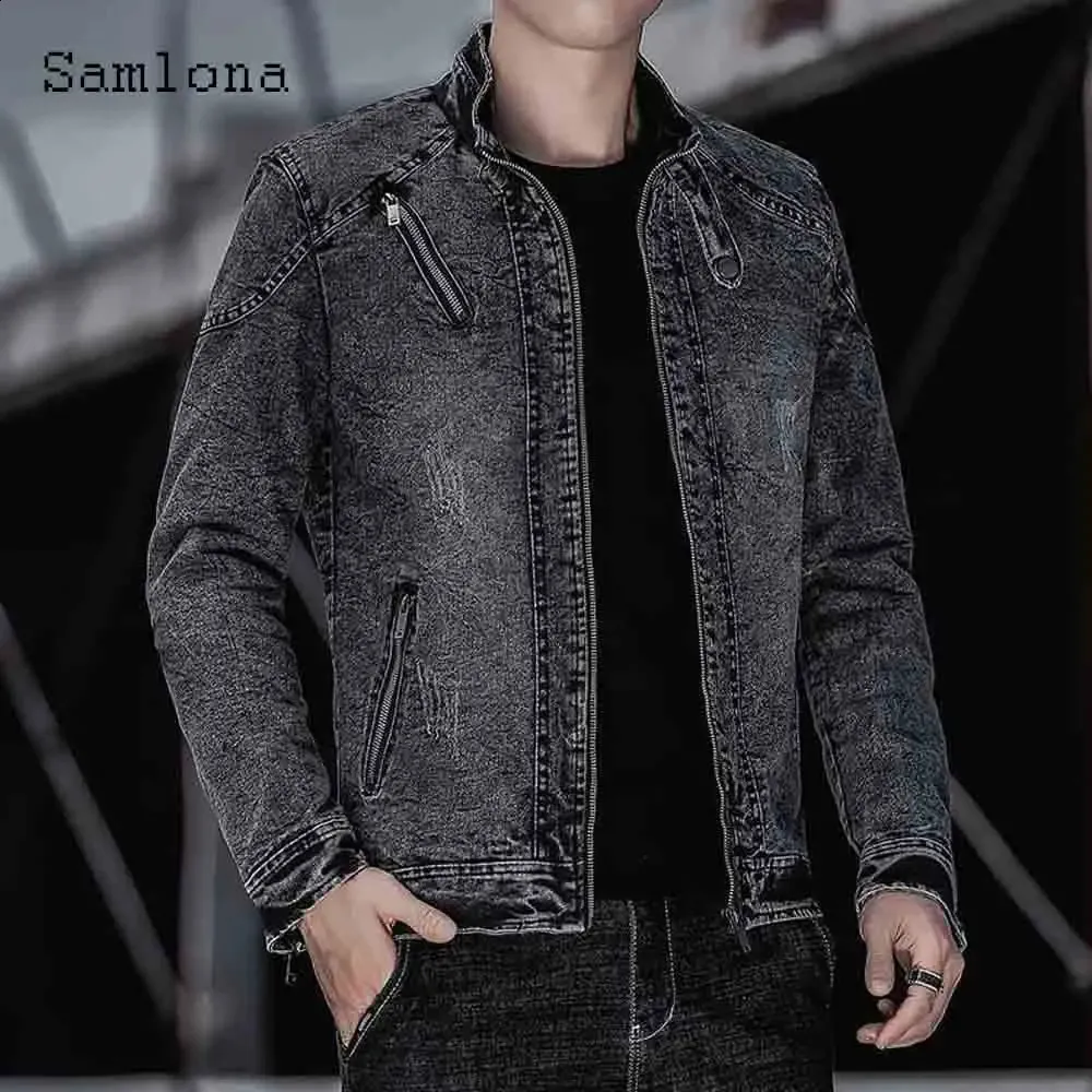Slim Fit Demin Jean Jacket Men With Mandarin Collar For Men Streetwear Fashion Outerwear In Plus Sizes S 5XL 240814 From Leonorastore 50.93 DHgate.Com