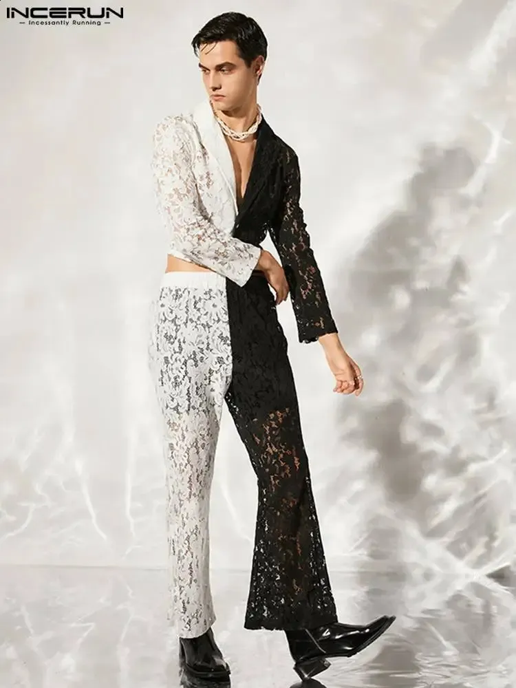 Fashion Forward Mens Set: Lace Patchwork Shirt & Pants