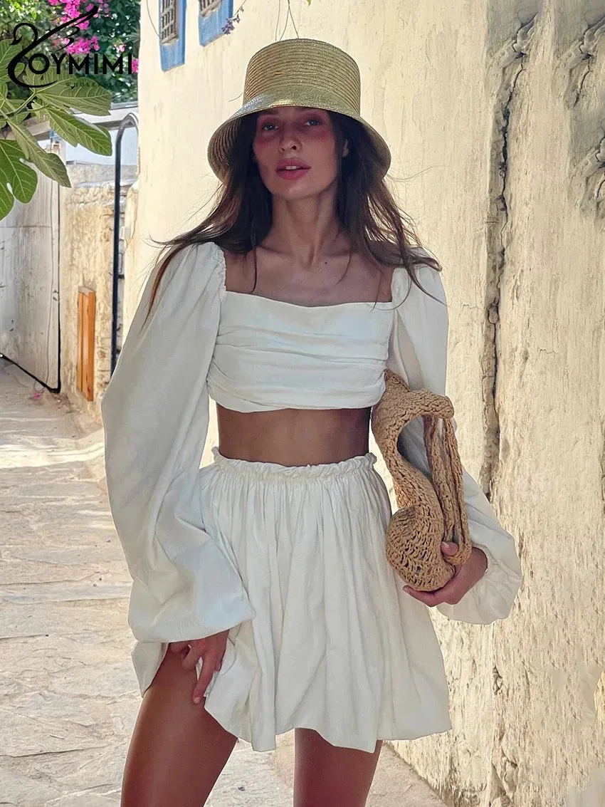 Ensemble Crop Top Blanc (soutien-gorge Intégré) + Jupe Marron – Free People & BCBG (XS/S)
