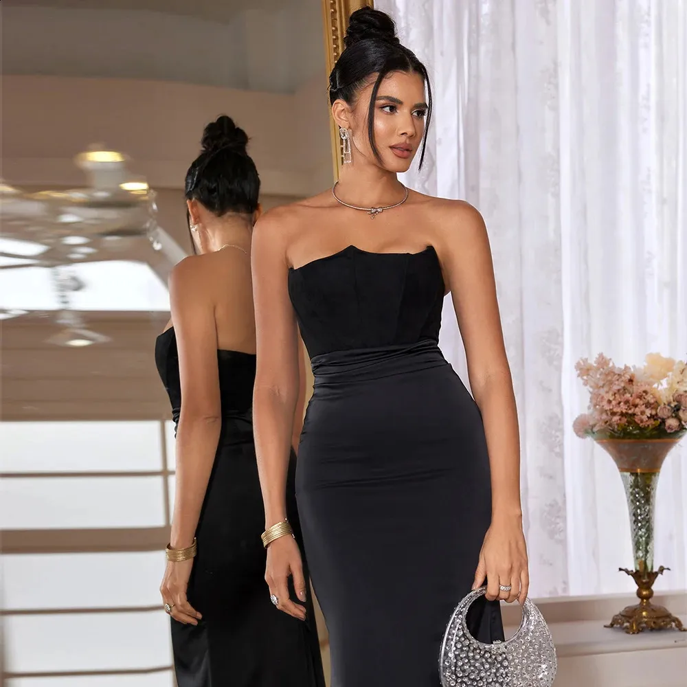 Suninheart Black Maxi Wedding Guest Dress Women Strapless Chiffon Boning  Corset Party Dress Floor-Length from Dhgate Urban Sexy Dresses - price 72.82