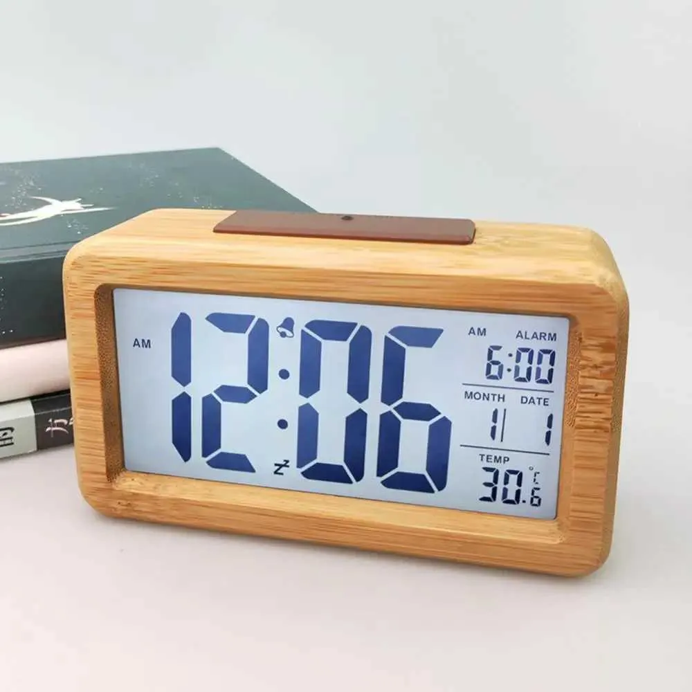 Large Display Wooden Digital LED Alarm Clock - Temperature Monitor, 10 ...