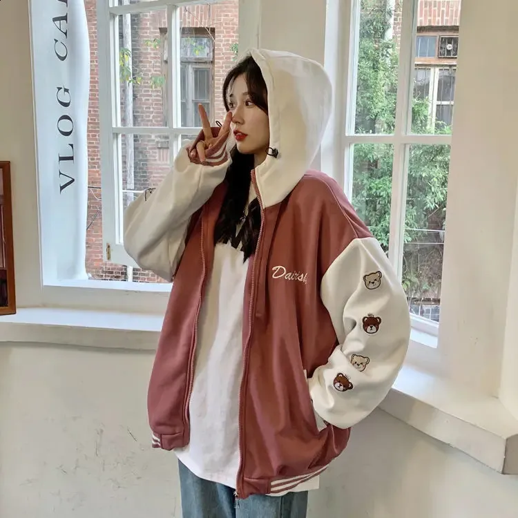 Japanese Y2K Womens Baseball Jacket Oversized Casual Acetate