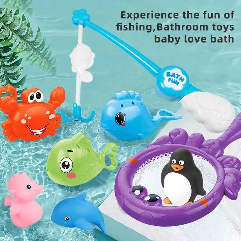 Fun Fishing Bath Toys with Net Squirting Fish Crab! Best