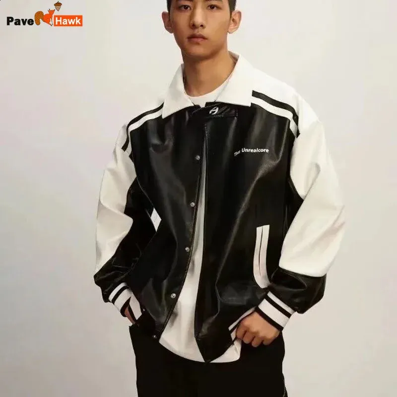 Chaqueta De Cuero De Mosaico Para Hombres: Abrigo PU Vintage