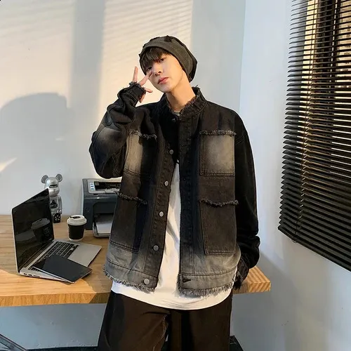 Spliced Gradient Denim Jackets: Unisex Y2K Aesthetic S-3XL