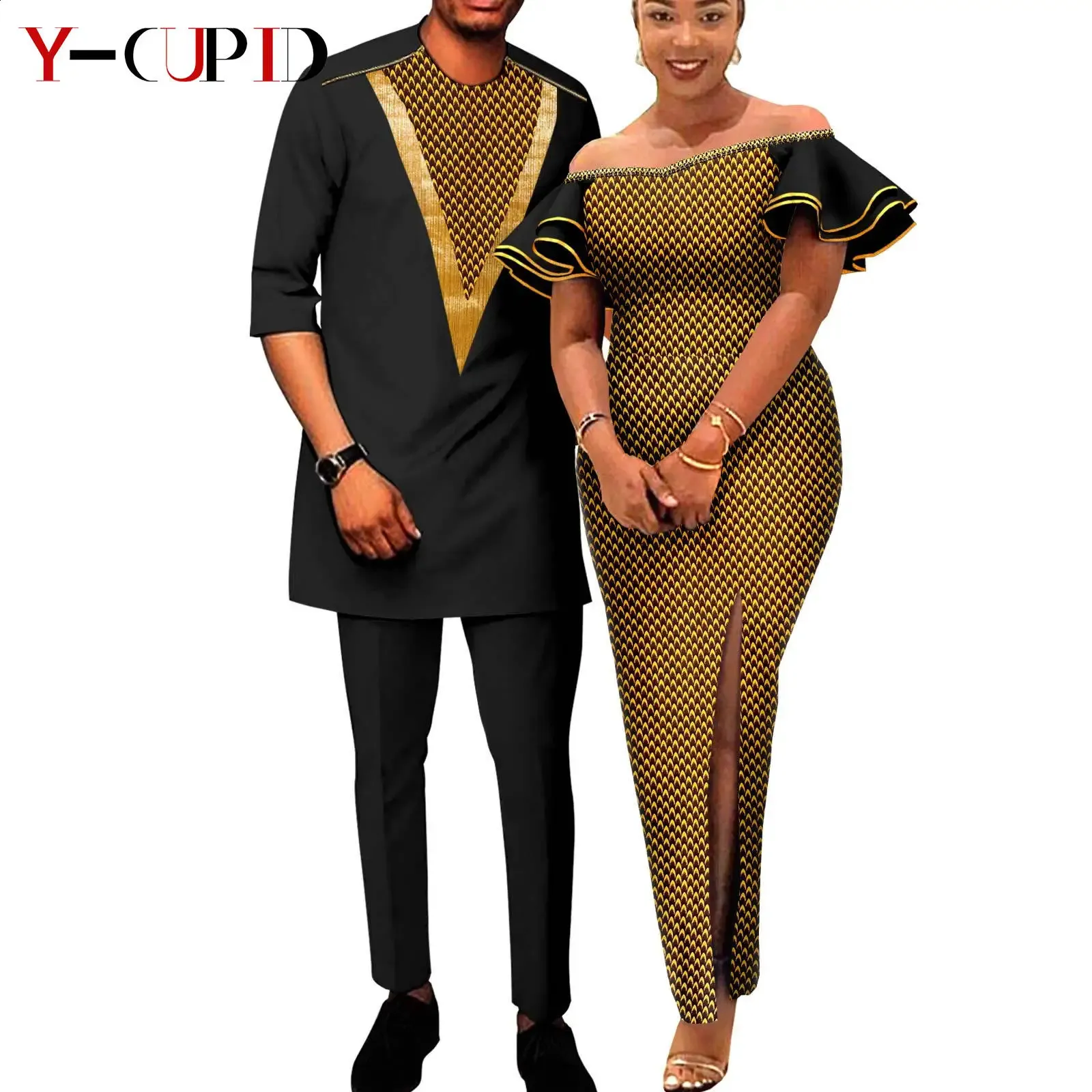 African Print Dresses for Women Ruffles Sleeve Fit Dresses Matching Couple  Outfits Dashiki Men Zipper Shirt Pants Sets Y23C003 from Dhgate Ethnic  Clothing - price 158.85