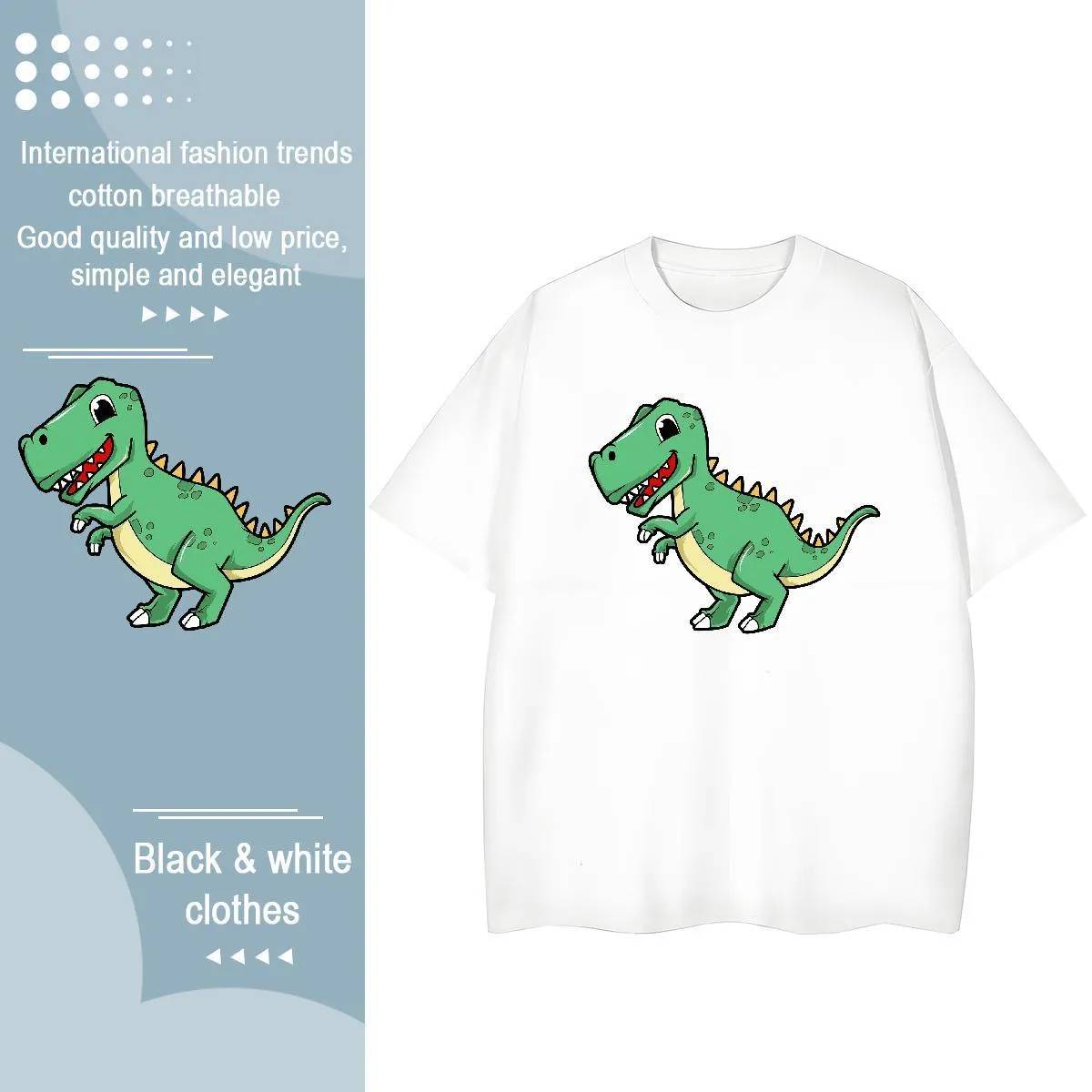 Maglietta Bambino Con Dinosauro, Manica Corta, Girocollo, In Cotone Ed Elastan, Stampa Ecologica, Taglie 17, Abbigliamento Bambino Originale E Divertente