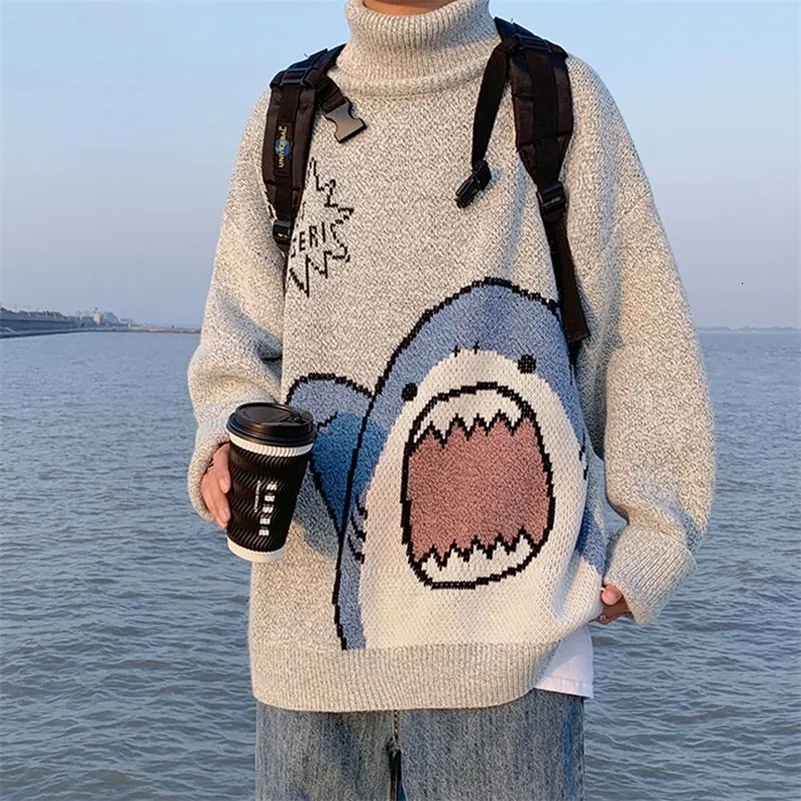 Y2K Winter Shark black turtleneck Knit Sweater for Men and Y2K Winter Shark black turtleneck Knit Sweater for Men and