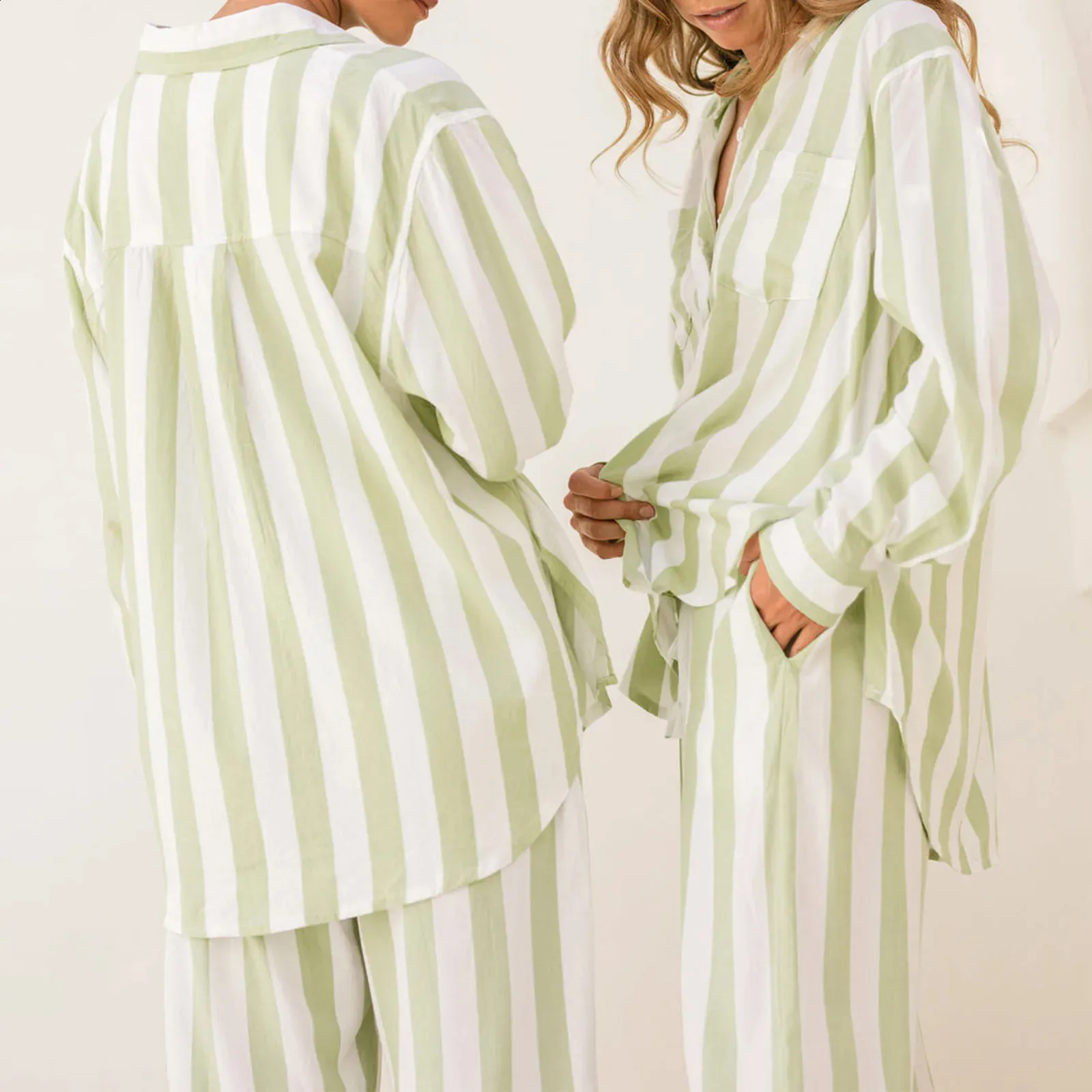 Camicia Da Notte Lunga In Cotone Per Donna Con Bottoni - Pigiama 2 Pezzi A Maniche Lunghe - Taglie Forti - 3