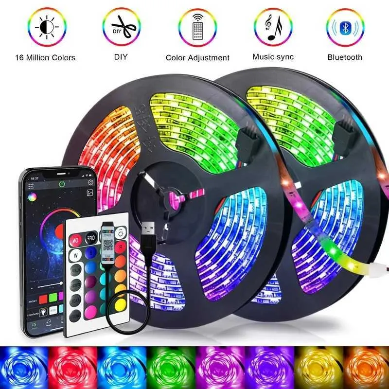 LED Lights Tape RGB 5050 USB 5V Strip LED Wall Room APP Remote Control ...