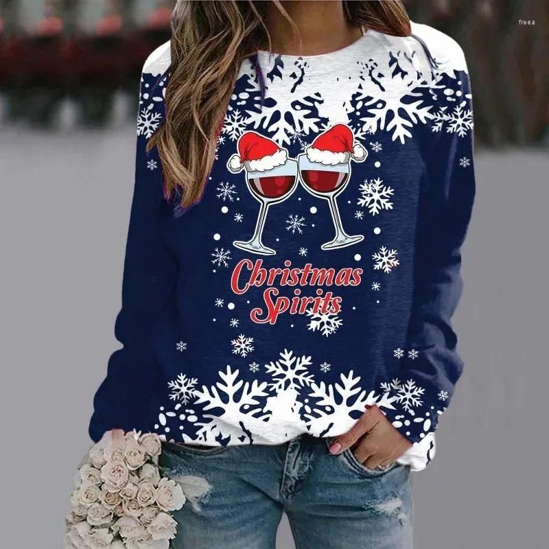 Hooded Sweatshirt Christmas Wine Glass Print Sweatshirt Women's