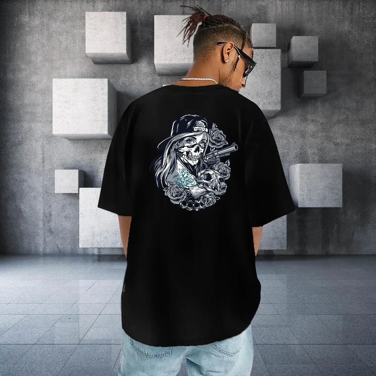 T-shirt Homme XXL Noir - Imprimé Crânes Multiples, 100% Coton, Non Marqué