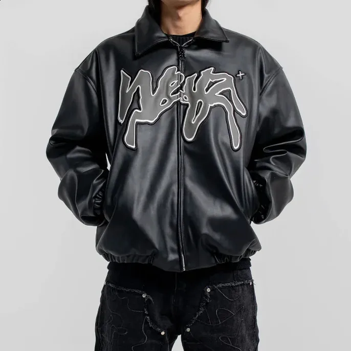 Y2K Hip Hop Leather Jacket: Long Sleeve Streetwear for Men
