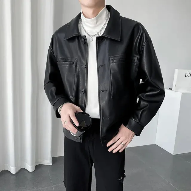 Vintage Mens Cropped PU Leather Jacket: Casual Autumn Style