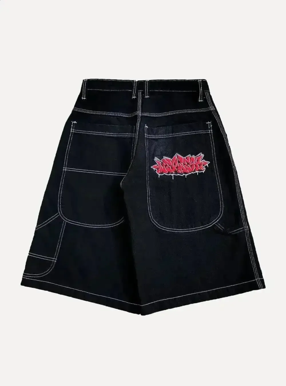 y2k archive ブラックデニム 短丈 36 Y2K Denim Shorts: Embroidered Patterned Jeans for Mens