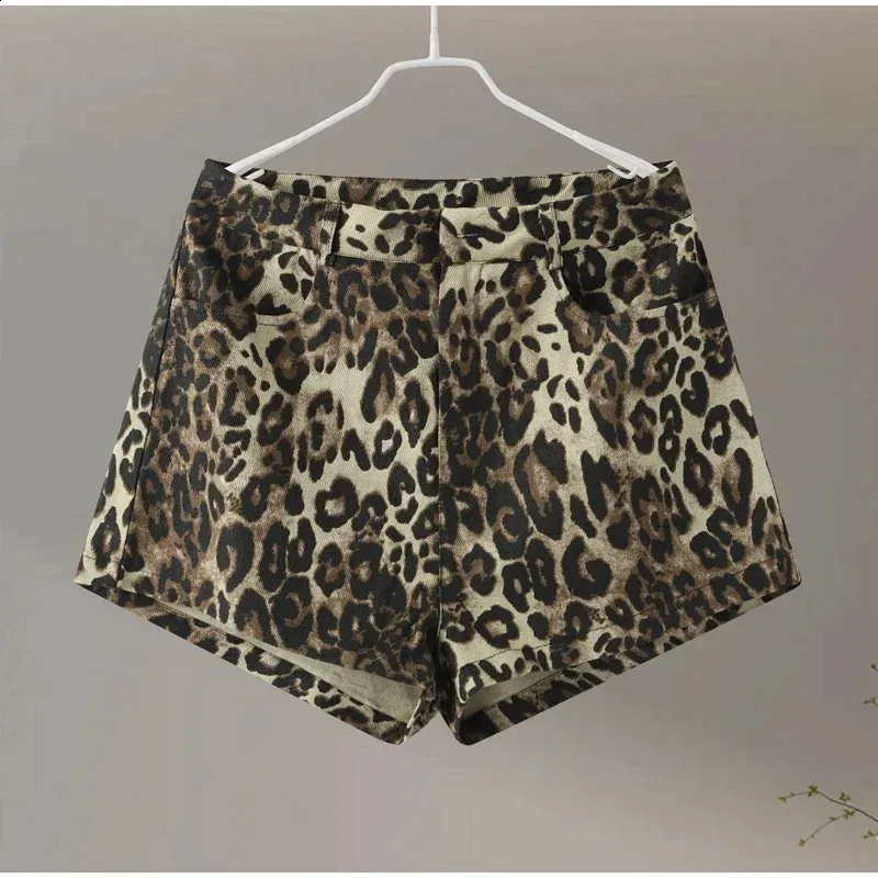 Leopard Print Shorts Women Denim Short Pants Casual Button
