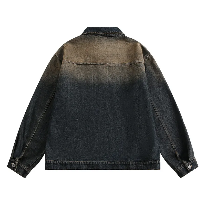 Unisex Dark Washed Denim Jacket Trendy Couple Style, Casual