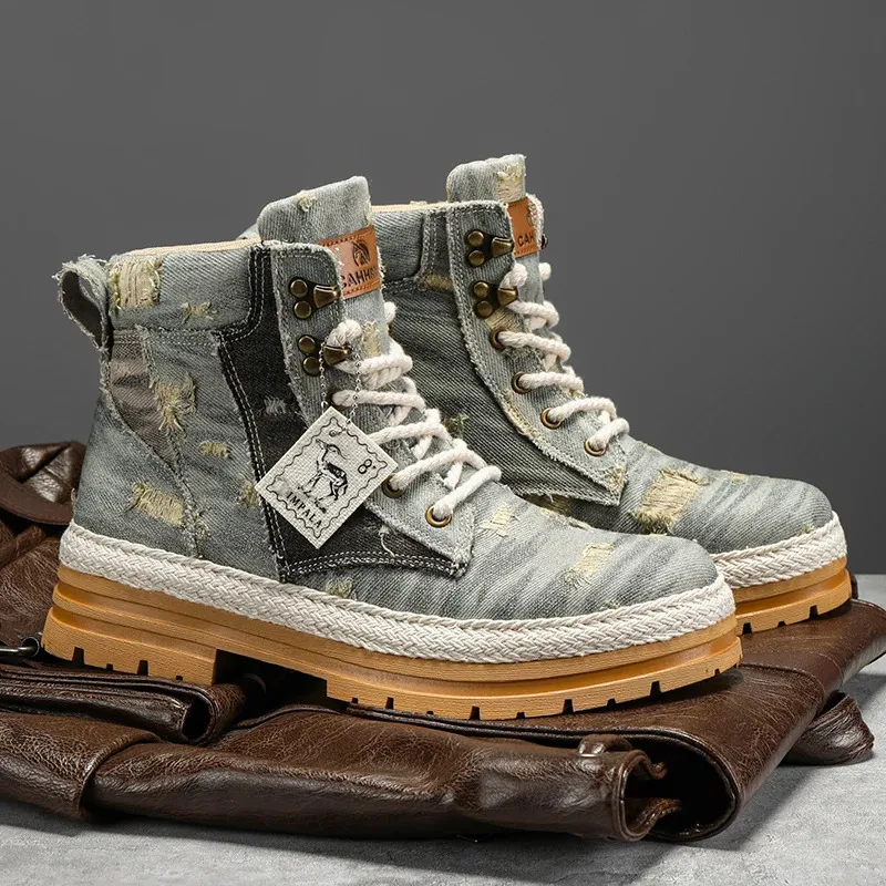 Men s Leather Boots 2024 Casual Cowboy Style Ankle Boots for Work Everyday Wear. Tactical Military Inspired Platform Sneakers. Durable Safety