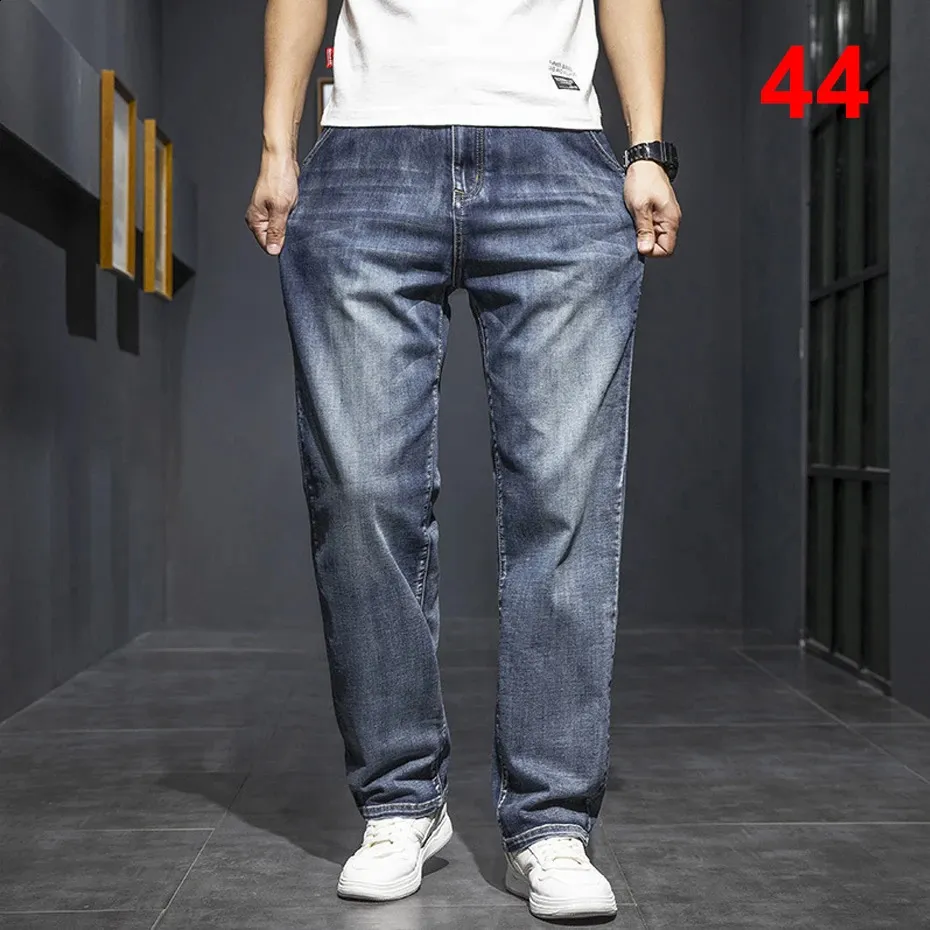 44 Plus Size Jeans Men Denim Pants Casual Fashion Solid Color