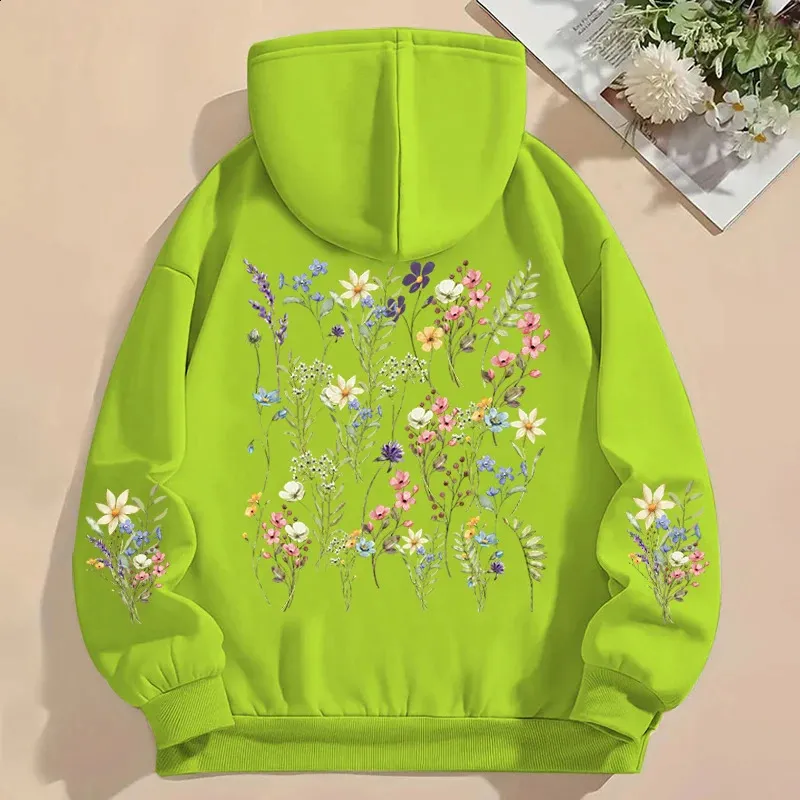 Vintage Floral Hoodie: Womens Y2K Loose Fit Pullover with