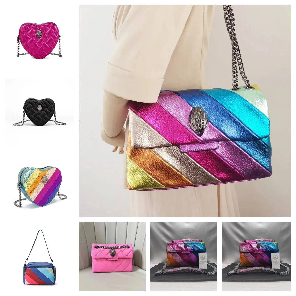 Rainbow Bag Heart Shape handbag eagle heart bag Women leather purse pink clutch Shoulder Bag travel silver chain chest Bags Mini Love Heart Tote Bag Eagle head type