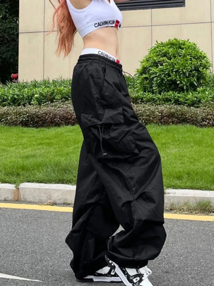 Goth Cargo Pants Women: Black Harem Trousers, Oversized Streetwear Joggers For Alternative Fashion From Long01, $17.58