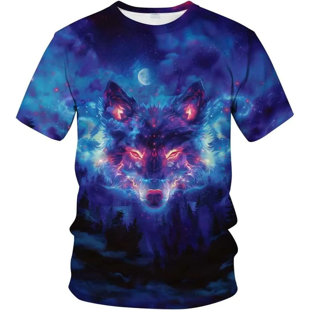 Maglietta Uomo 3D Testa Di Lupo - T-Shirt Manica Corta Estate Stampa Animali Novità, Girocollo