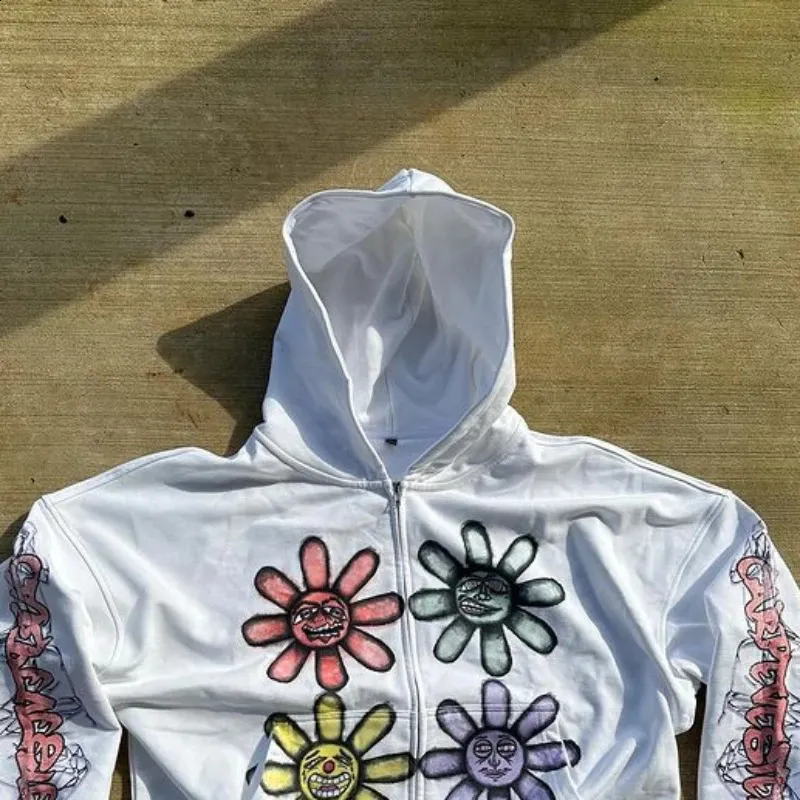 DHgate.com:Sunflower Print Zip-Up Hoodie: Retro Y2K Anime