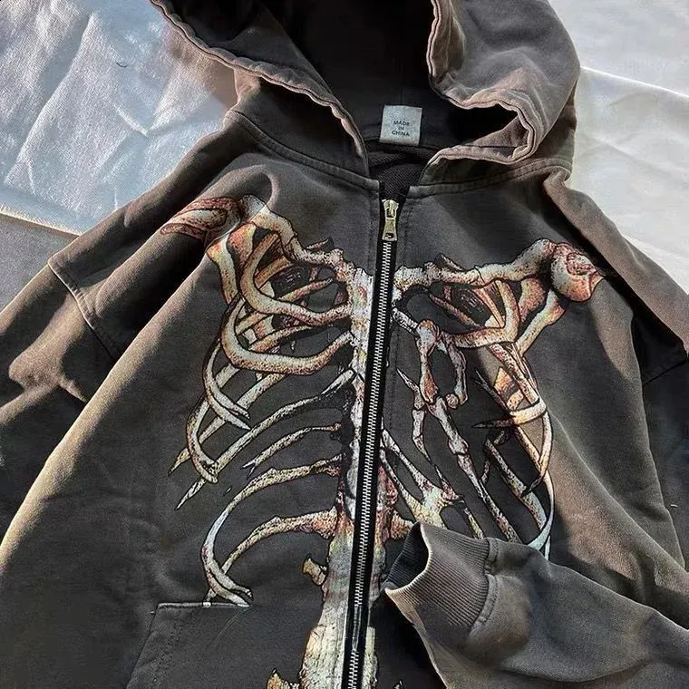 HYDROGEN (韓国) Skull Sweatshirt Zip-Up スウェットシャツ 2色 Hot Leathers Skull and Crossbones Zip-Up Hooded Sweat Shirt