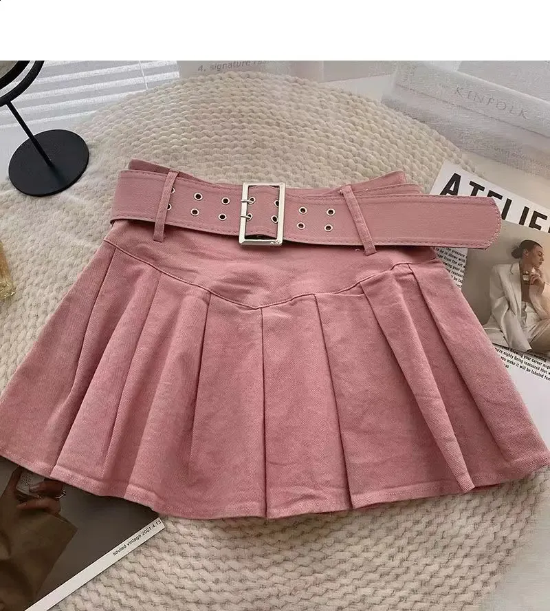 Kashiko★韓国★人気★Pleats Pocket Belt Mini Skirt 3色 Chic Korean Style High Waist Pleated mini skirt for Women